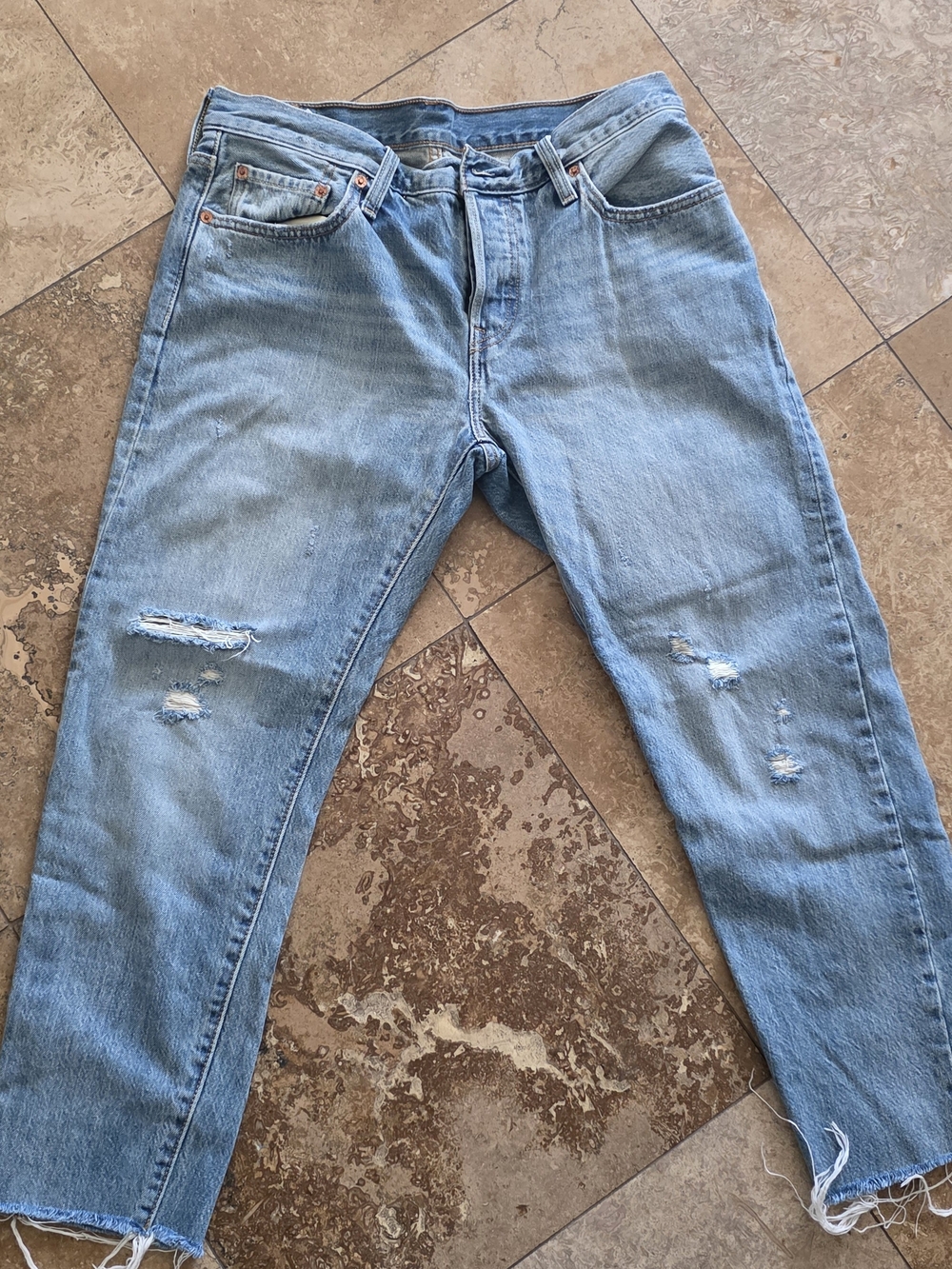Levi's Light Blue Straight Jeans with Distressed Detail
